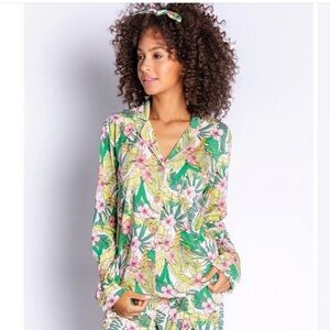 NWT Playful Prints Tropical PJ Salvage Top | Coral – Size S